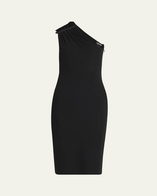 Strass Ruched One-Shoulder Dress